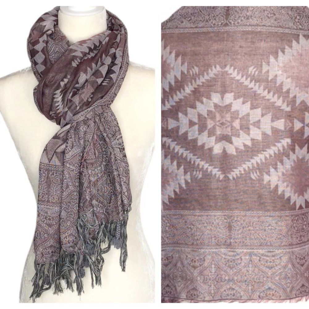 Aztec Rectangle Scarf Wrap Lavender Woven Geometric Shawl Hip Scarf Cover Up